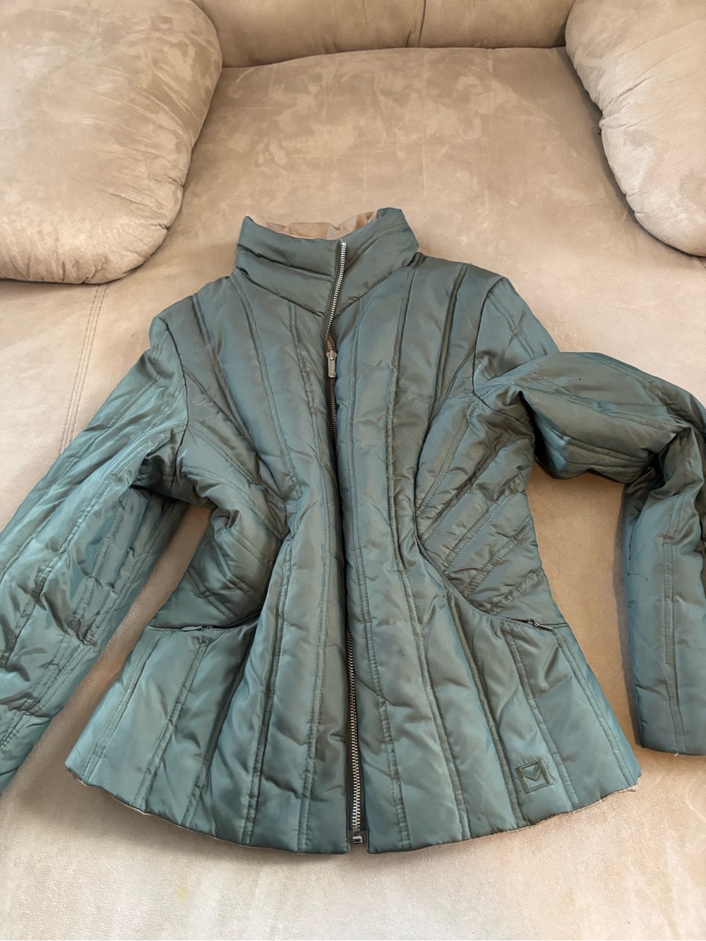 Michael Kors Olive Green Quilted Puffer Jacket / Reversible - Picture 1 of 6